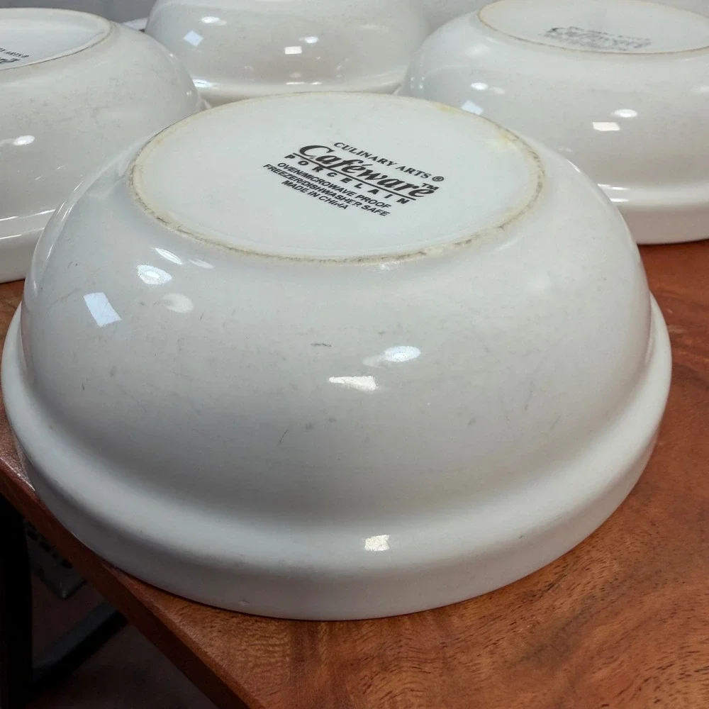 Culinary Arts Cafeware White Porcelain Pasta/Salad/soupBowls Set of 4 6-1/4